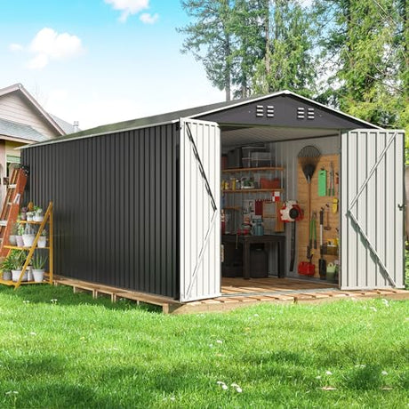 AirWire 8x12 FT Outdoor Storage Shed, Garden Shed with Updated Frame Structure and Lockable Doors, Metal Tool Sheds for Backyard Garden Patio Lawn, Grey AirWire