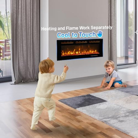 Winado 42" Electric Fireplace, Inserts/Wall Mounted Fireplace Heater with Remote Control, 12 Adjustable Flame Colors, Log & Crystal, 8H Timer for Living Room, Bedroom Inddoor Winado