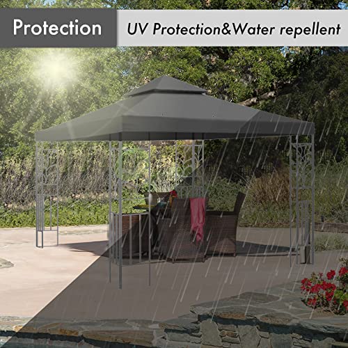 Gazebo Canopy Replacement Outdoor Canopy Shelter Top Double Tiered Canopy Cover, 10x10 FT (Grey) Ganggend