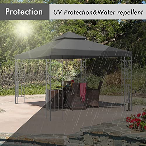 Gazebo Canopy Replacement Outdoor Canopy Shelter Top Double Tiered Canopy Cover, 10x10 FT (Grey)