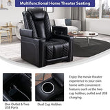 CANMOV Electric Power Recliner Chairs with USB Ports and Cup Holders, Breathable Faux Leather Home Theater Seating Recliner with Hidden Arm Storage, Ambient Lighting, Black CANMOV
