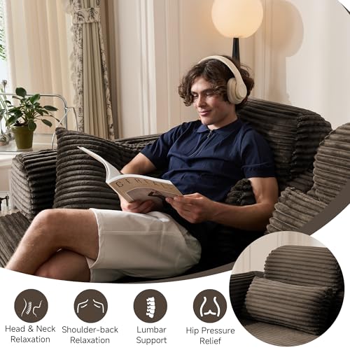 KSTNLUXQ 79" Sofa Bed, Deep Seat 32" Sleeper Sofa, 5-in-1 Convertible Sofa Bed, Boneless Couch in a Box, Corduroy Floor Futon with Thickened backrest and Headrest Pillows, Side Pockets, Brown KSTNLUXQ