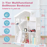 White Wooden Dollhouse Bookcase – Multi-Functional Toy and Book Storage Organizer for Kids WODENY