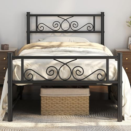 Yaheetech Twin Bed Frames Metal Platform Bed with Headboard and Footboard No Box Spring Needed Easy Assembly,Under-Bed Space: 12.6''/Black/Twin Bed Yaheetech