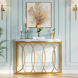 LITTLE TREE Half Moon Gold Console Table, 43 Inch Modern Faux Marble Entryway Table, Narrow Semi Circle Sofa Accent Table with Geometric Metal Frame for Living Room, Hallway LITTLE TREE