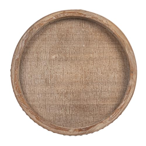 Whitewashed Round Decorative Wood Tray - WoodArtSupply