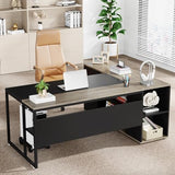 Tribesigns 71 inch Executive Desk, L Shaped Desk with Cabinet Storage, Executive Office Desk with Shelves, Business Furniture Desk Workstation for Home Office, Gray Tribesigns