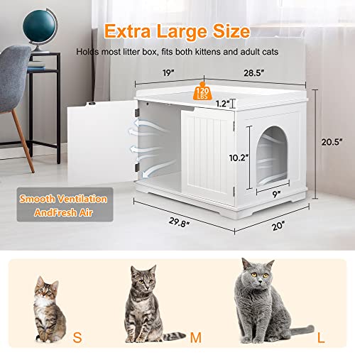 Pet Republic Hidden Cat Litter Box Enclosure Cat Litter Box Furniture Cat Washroom Cat House Table Nightstand (White) - WoodArtSupply