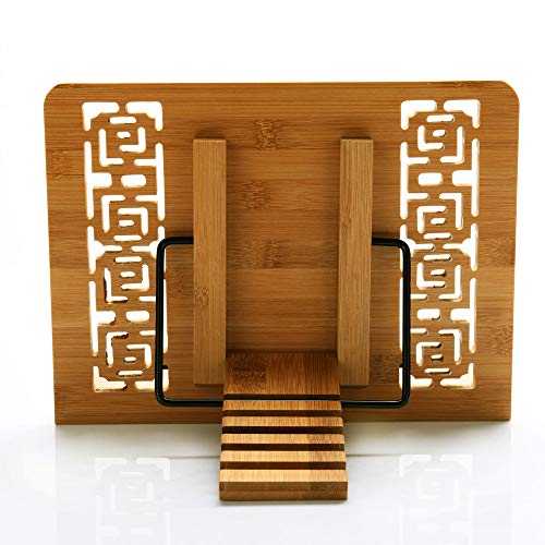 wishacc Large Size Bamboo Book Stand and Cookbook Holders for Reading Hands Free wishacc