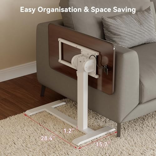 TecbL 180° Tiltable Mobile Standing Desk, Overbed Table with Wheels, 25.6" - 40.5" Height Adjustable Bedside Table, Portable Rolling Computer Desk for Home Office, Hospital (Walnut) TecbL
