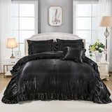 Black Satin Comforter Set 8 Pieces King Size Comforter with Sheets Silk Like Satin Bed Set Luxury Bedding Bed in a Bag 1 Comforter 4 Pillowcasas 1 Flat Sheet 1 Fitted Sheet 1 Cushion Cover Bedbay