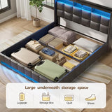 Rolanstar Bed Frame Twin Size with Lift Up Storage, Charging Station & LED Lights, Upholstered Storage Headboard, Heavy Duty Wooden Slats, No Box Spring Needed, Noise Free, Easy Assembly, Black Rolanstar