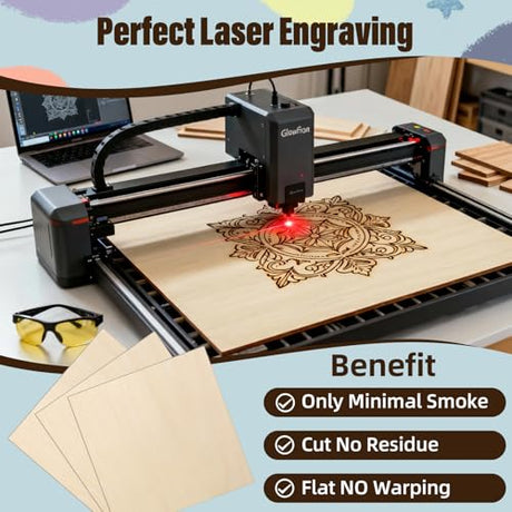 12 Pack Basswood Sheets 12"x12"x1/8", 3mm Basswood for Laser Cutting and Engraving, Unfinished Wood for Crafts, DIY Ornaments and Architectural Models, Wood Burning SPROOKJE