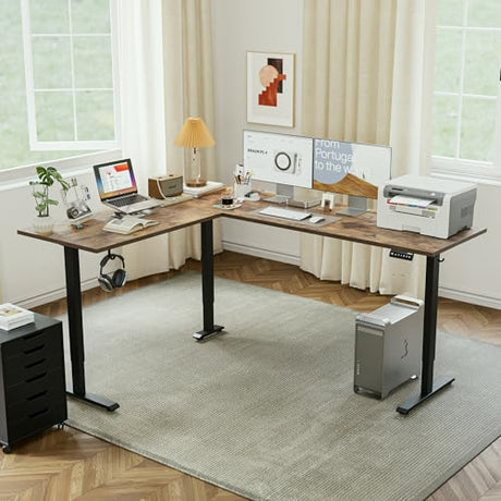 Agilestic L-Shaped Standing Desk Adjustable Height, Electric Corner Standing Desk, Sit Stand Up Desk, 75x61 inch Sit Stand Computer Table, Rustic Brown Agilestic