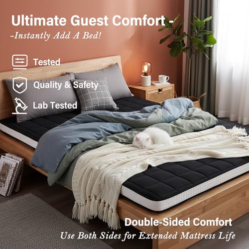 Tiita Japanese Floor Mattress, 4” Thicken Futon Mattress with Storage Bag and 2 Straps，Queen Size Sleeping Tatami Mat for Adults，Black Tiita