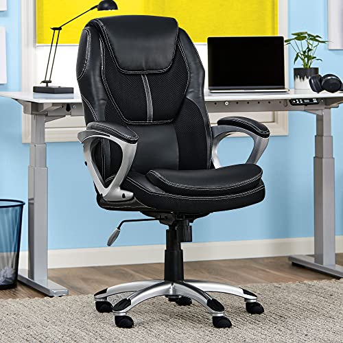 Serta Amplify Executive Office Chair with Faux Leather and Mesh, Adjustable Ergonomic Comfy Seat with Lumbar Support, Modern Computer DeskChairs, Swivel Rolling Wheels, Black Serta