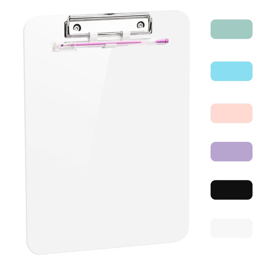 1 PCS A4 Clipboards,Plastic Clipboard with Pen Holder,Clip Boards 8.5x11 with Low Profile Clip,Cute Hanging Clipboard for School Office Supplies Clipboards for Kids,Portable Clip Board for Nurse-White