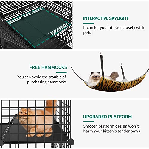 YITAHOME Large Cat Cage with Storage Cube DIY Indoor Catio Cat Enclosures Metal Cat Playpen with Large Hammock for 1-4 Cats 4 Tiers Cat Kennel - WoodArtSupply