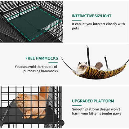 YITAHOME Large Cat Cage with Storage Cube DIY Indoor Catio Cat Enclosures Metal Cat Playpen with Large Hammock for 1-4 Cats 4 Tiers Cat Kennel - WoodArtSupply