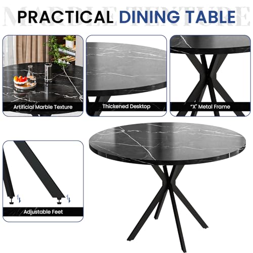 LTTROMAT Round Dining Table Set for 4, 39 Inch Circular Kitchen Table and Chair Set for 4 Person, 5-Pieces Dining Table Set with 4 Grey Velvet Chairs & Metal Frame for Small Space Home Kitchen LTTROMAT