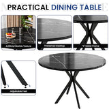 LTTROMAT Round Dining Table Set for 4, 39 Inch Circular Kitchen Table and Chair Set for 4 Person, 5-Pieces Dining Table Set with 4 Grey Velvet Chairs & Metal Frame for Small Space Home Kitchen LTTROMAT