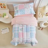 Joyreap 4 Piece Toddler Bedding Set- Pink n Blue Patchwork Design, Microfiber Toddler Bedding Comforter Set for Girls Joyreap