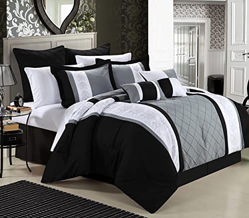 Chic Home 8-Piece Embroidery Comforter Set, Queen, Livingston Black Chic Home