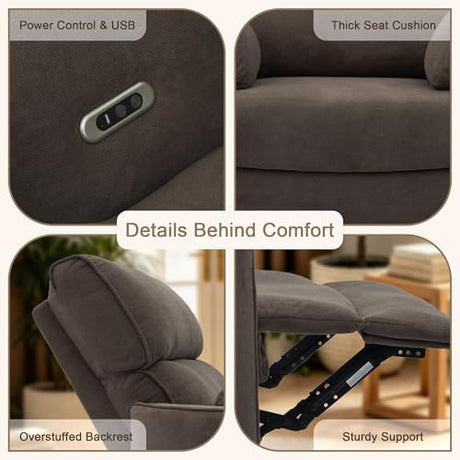 450lbs Oversized Power Recliner Chair, 53" Extra Wide Electric Recliner for Big and Tall Adults, Single Sofa with USB & Type-C Ports, Pillows, Chair for Living Room, Bedroom, Office (Brown) HORUDVEZE