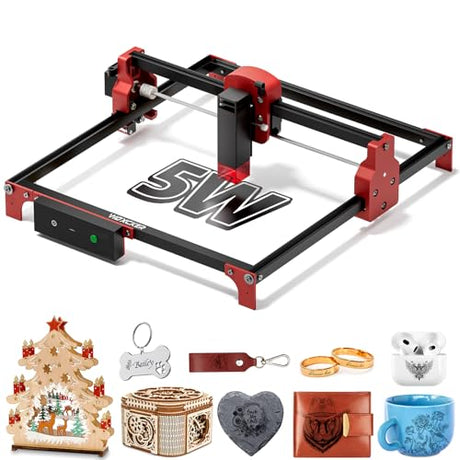 Laser Engraving Machine, Woxcker S2 5W Laser Engraving Machine, 300mm*300mm Bed Size 0.05mm Laser Spot for DIY, Wood, Metal, Acrylic, Leather, Beginner-Friendly(Class 1 Output Wattage: 5000 mW) Woxcker