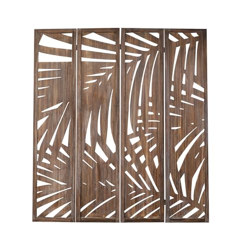 Proman Products - Palm Spring Panel, Wooden Room Divider, Folding Screen Room Divider with Palm Leaf Design (Smoked Brown) Proman Products