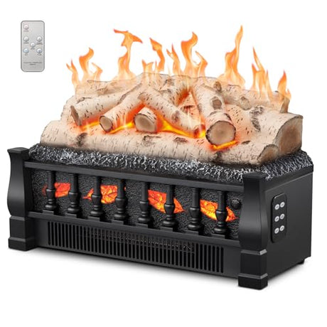KISSAIR Electric Fireplace Log Inserts Heater, 21'' Freestanding Electric Fireplace Log Set, 5 Flame Brightness, 5 Flicker Speed, Heater 750W/1500W with Remote Control, Overheat Protection KISSAIR