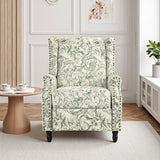DREAMSIDEA Recliner Chair, Upholstered Wingback Floral Pushback Armchair with Adjustable Backrest & Footrest, Comfy Accent Chair for Small Spaces, Living Room, Bedroom (Rococo Green, Set of 1)
