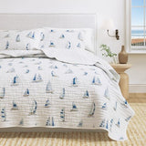Great Bay Home Coastal Quilt Set - 2-Piece Twin/Twin XL Size Nautical Bedding Set - Lightweight, All-Season, Reversible Bedspread (Blue Watercolor Sailboats) Great Bay Home