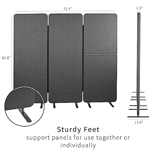 VIVO Freestanding 72 x 66 inch Privacy Panel, Cubicle Divider, Acoustic Wall Partition, x3 24 inch Panels, Dark Gray, PP-3-T072D VIVO