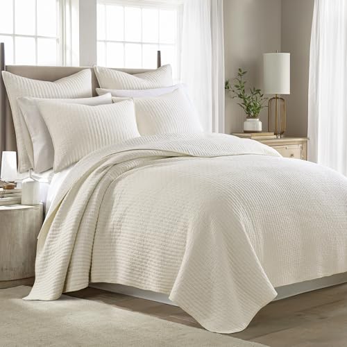 Levtex Home Cross Stitch Reversible Full/Queen Quilt Set (88x92in) with 2 Pillow Shams (26x20in) - Stitch Texture - Cream - Cotton Full/Queen Size Quilt Bedding Set - Lightweight, Soft, Pre-Washed Levtex Home