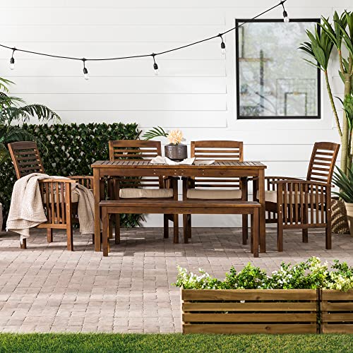 Walker Edison Rendezvous Modern 6 Piece Solid Acacia Wood Outdoor Dining Set, Set of 6, Dark Brown - WoodArtSupply