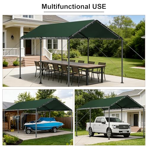 10x20 FT Heavy Duty Carport Car Tent Car Canopy Storage Shed,Portable Garage Party Tent,Portable Garage All-Season Tarp for Car,Truck,SUV,Party (Green) GREZJXC