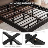 Einhomn Bed Frame Queen Size with LED Lights & Charging Station – Kids Wood Floating Queen Bed Frame with Storage Headboard, Adhesive Slats, Kick-Free & Noise-Free Design, Easy Assembly, Black Einhomn