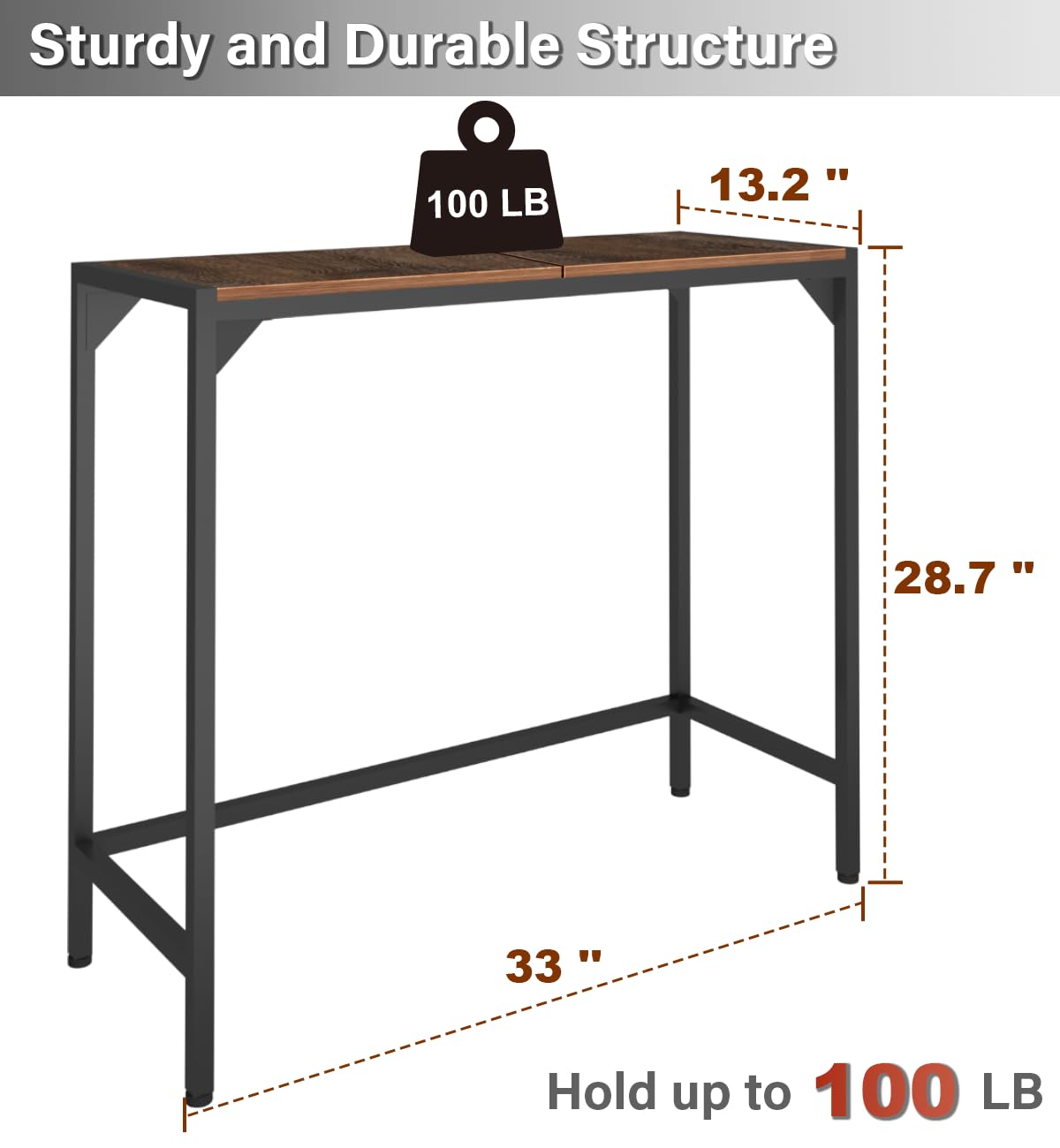 Tigerden Industrial 33" Narrow Console Table, Sofa Table for Entryway, Couch Table, Entrance Side Table for Hallway, Living Room, Foyer, Corridor, Bedroom, Rustic Brown and Black Tigerden