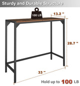 Tigerden Industrial 33" Narrow Console Table, Sofa Table for Entryway, Couch Table, Entrance Side Table for Hallway, Living Room, Foyer, Corridor, Bedroom, Rustic Brown and Black Tigerden