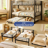 ArisingAsia Twin Over Twin Triple Bunk Beds with Trundle, Metal Bunkbeds with Ladder and Full-Length Guardrail, Noise Free, No Box Spring Needed ArisingAsia