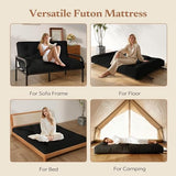 Furnify 6" Futon Mattress Full Size, Futons Sofa Couch Bed with Straps, Corduroy Fabric Floor Mattress for Adults, Foldable Mattress with Shredded Foam Filling (Frame Not Included), Black Furnify