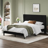 Yaheetech Queen Bed Frame Upholstered Platform Bed with Fabric Headboard, Wing Edge Design/Non-Slip and Noise-Free/Wooden Slats Support/No Box Spring Needed/Easy Assembly, Black Queen Bed Yaheetech