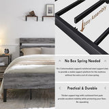 King Size Metal Bed Frame with Wood Headboard & Footboard – No Box Spring Needed, Easy Assembly in Grey Augensternchen