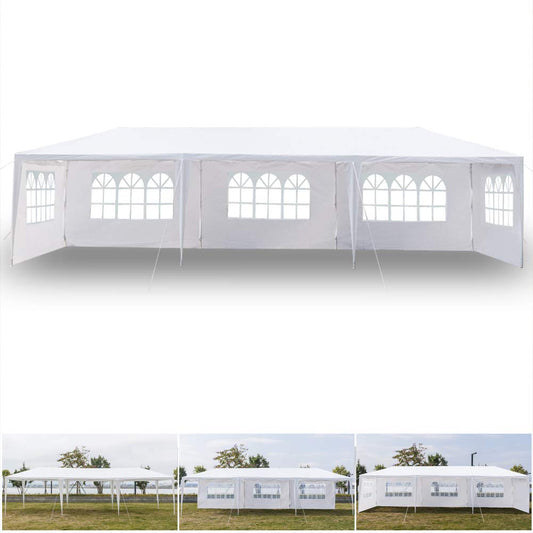 Simply-Me 10' x 30' Outdoor Canopy Tent White Wedding Gazebo Party Practical Waterproof Tent with Brighter Windows,5 Removable Side Walls