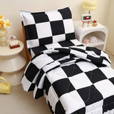 Caressma Checkered Toddler Bedding Set, Classic Black and White Plaid Bed Set, Fluffy Grid Buffalo Plaid 4 Pieces Kids Comforter Bed Set with Comforter, Fitted Sheet, Flat Sheet, Pillowsham Caressma