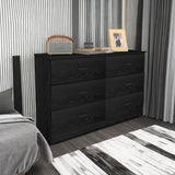 Bigbiglife Wood Dresser for Bedroom, 6 Drawer Double Dresser, Modern Chest of Drawers with Deep Drawers, Large Storage Organizer for Living Room, Closet,15.8" D x 47.2" W x 27.7" H (Black) Bigbiglife
