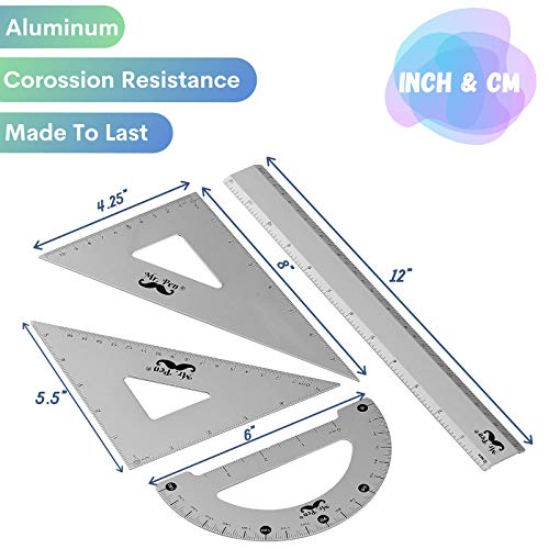 Mr. Pen– Metal Geometry Set, 4Pack, Metal Protractor, Aluminum Ruler, Metal Set Square, Triangle Ruler, Drafting Triangles, Triangle Ruler, Protractor Metal, Drafting Set, Geometry Kit, Draft - WoodArtSupply