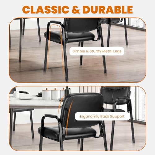 Sweetcrispy Office Reception Guest Chair No Wheels Set of 2, Leather Stationary Waiting Room Chairs with Padded Arms for Elderly Desk Conference Room Lobby Table Side Salon, Inky Sweetcrispy