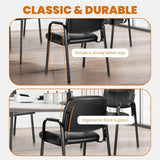 Sweetcrispy Office Reception Guest Chair No Wheels Set of 2, Leather Stationary Waiting Room Chairs with Padded Arms for Elderly Desk Conference Room Lobby Table Side Salon, Inky Sweetcrispy